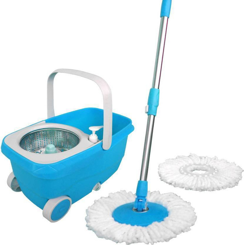 rudraent Light blue color wheel supporting trolley bucket Wet & Dry Mop  (Blue) Mop Set