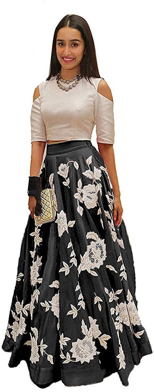 jp digital Applique Semi Stitched Lehenga Choli(White, Black)