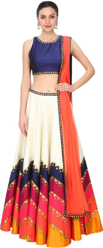 jp digital Self Design Semi Stitched Lehenga, Choli and Dupatta Set(White, Blue)