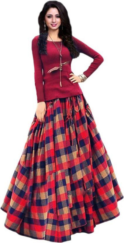 rukhsar fab Checkered Semi Stitched Lehenga Choli(Multicolor)