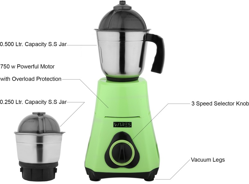 WIRES CLASSIC 750 Mixer Grinder(PISTA, 2 Jars)