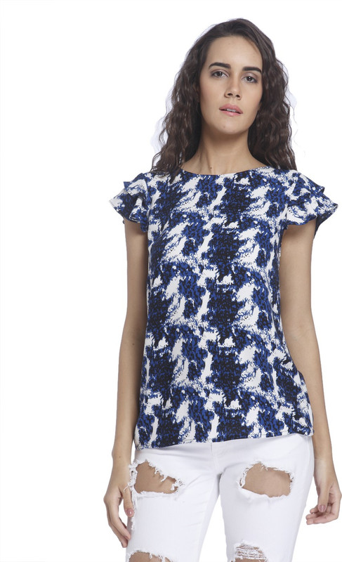 Vero Moda Casual Flutter Sleeve Printed Women Blue, White Top