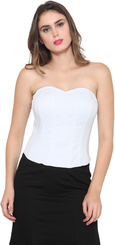 de beau Party Sleeveless Solid Women White Top