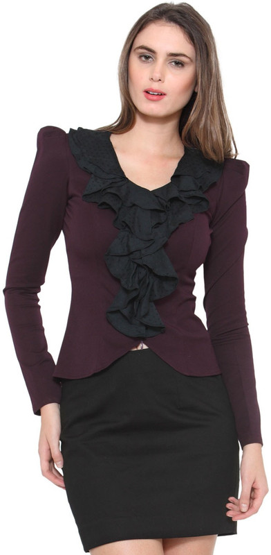 de beau Casual Full Sleeve Self Design Women Maroon Top
