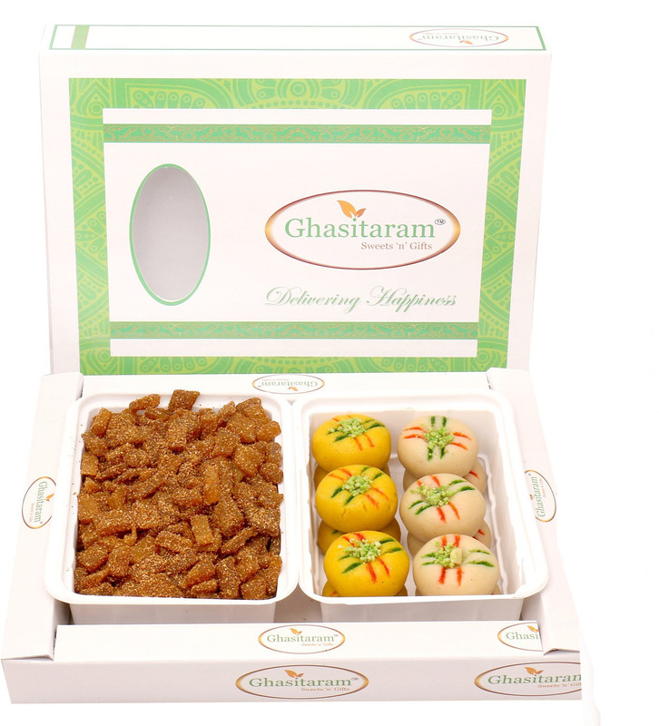 Ghasitaram Gifts Diwali Gifts - Hampers Mango Masala Namkeen with Sugarfree Mawa Peda Hamper Combo(3)