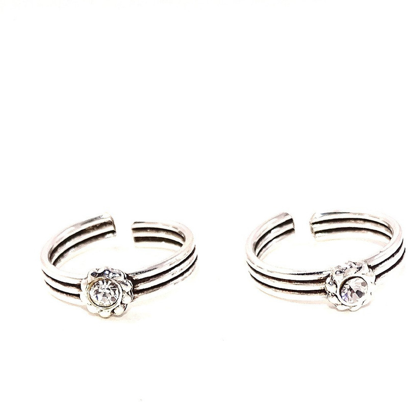 sahiba gems Stylish & Cool 925 Sterling Silver Toe Rings 2 Pcs Sterling Silver Cubic Zirconia Toe Ring