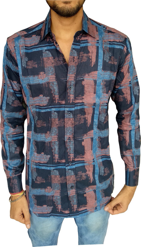 dagdu Men Printed Casual Blue, Multicolor Shirt