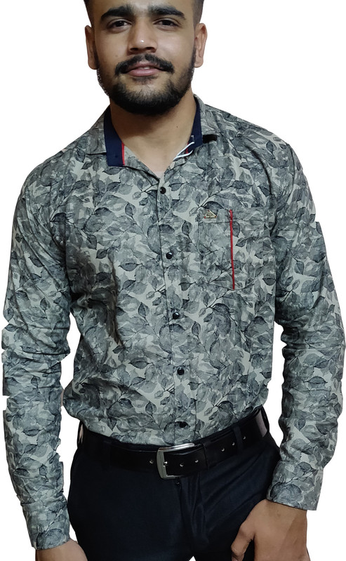 trendytail Men Floral Print Casual Khaki Shirt