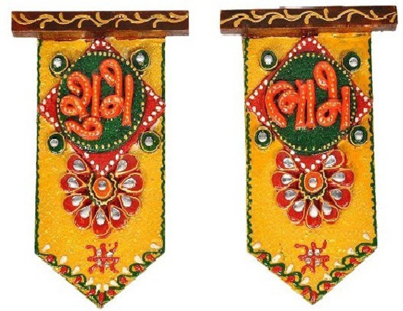 fashion bizz Wooden Crafted Unique Shubh Labh Door Hanging (15.24 cm x 10.16 cm) Toran(wood)