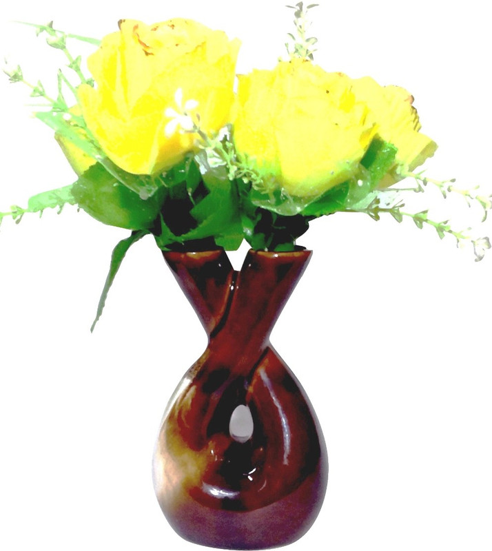 himanshu trading company Brown and White Color Ceramic Two Sides Open Flower Vase, Pot for Office Home Hotel Shop and Gift for Friends and Family Ceramic Vase Ceramic Vase(5 inch, Multicolor)