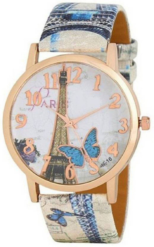 hrv New Stylish Designer Blue Butterfly Design Leather Belt Watch Analog Watch  - For Girls