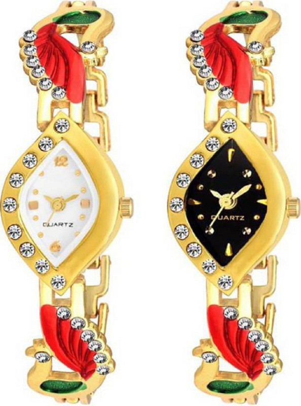 hrv Black & White Dial Peacock Chain Belt Analogue Combo Watch Analog Watch  - For Girls