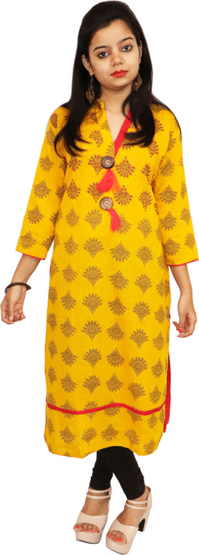 the majestic creation Festive & Party Embellished Women Kurti(Yellow)