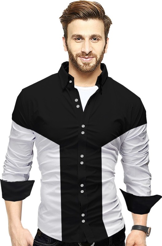 Tripr Men Colorblocked Casual Black, White Shirt