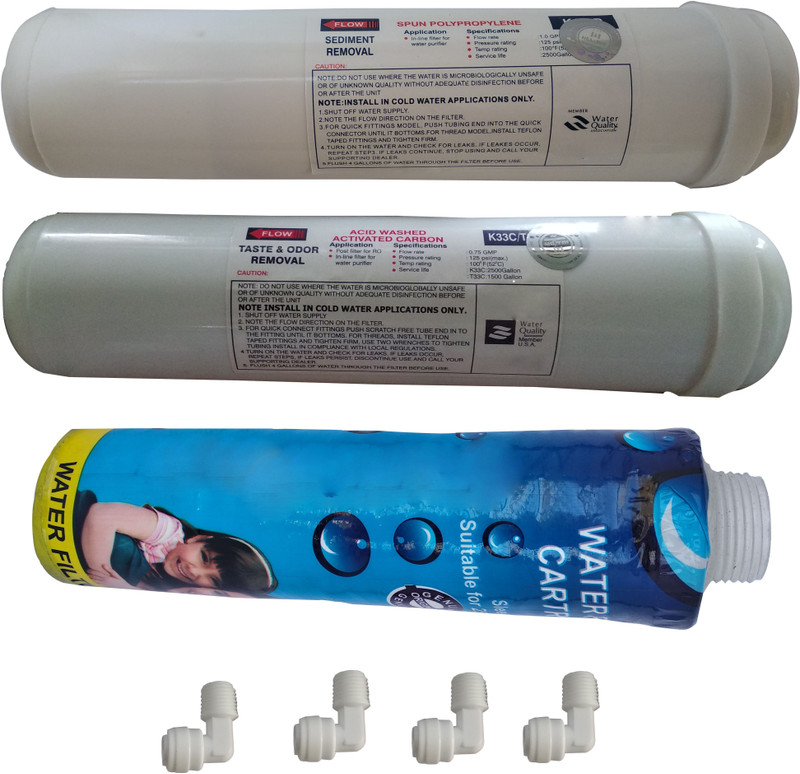borys RO AMC REPLACEMENT KIT:Threaded water prefilter,Heathy PP Sediment/Spun Filter Cartridge 10” and Granule Activated Carbon (GAC) Filter Cartridge 10” with 4pcs elbow for RO/UV WATER PURIFIERS Solid Filter Cartridge(5, Pack of 3)