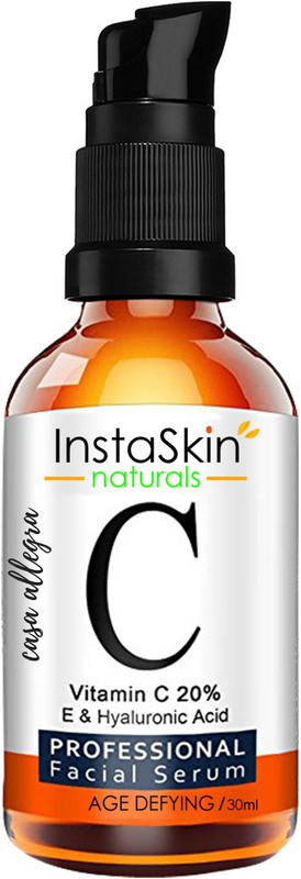casa allegra Instaskin Naturals Vitamin C Serum For Anti Aging Fairness and Skin Lightening, Facial Serum With Vitamin C 20% Hyaluronic Acid Jojoba Oil and Pure Aloe Vera - 30 ml(30 ml)