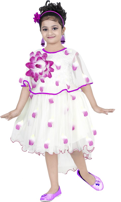 KAARIGARI Girls Midi/Knee Length Party Dress(White, Fashion Sleeve)