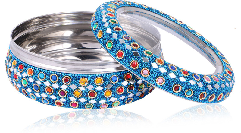 samaa BIG-BLUE-ROUND-BOX-002 jewelry box, gift set, multi sourpuss box Vanity Box(Blue, Multicolor)