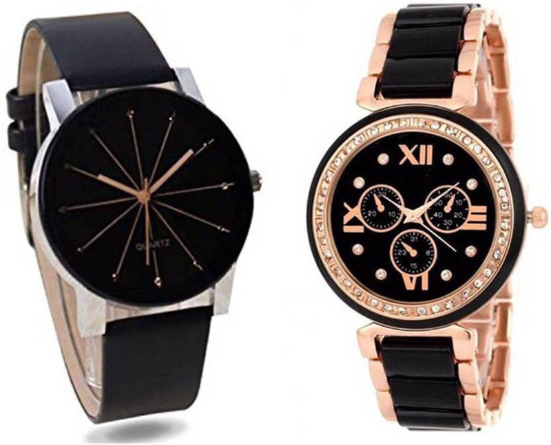 swanos New Collection watch color Black watch Strap type Leather Belt & Steel Bracelet watch For Men & Women Analog Watch  - For Men & Women