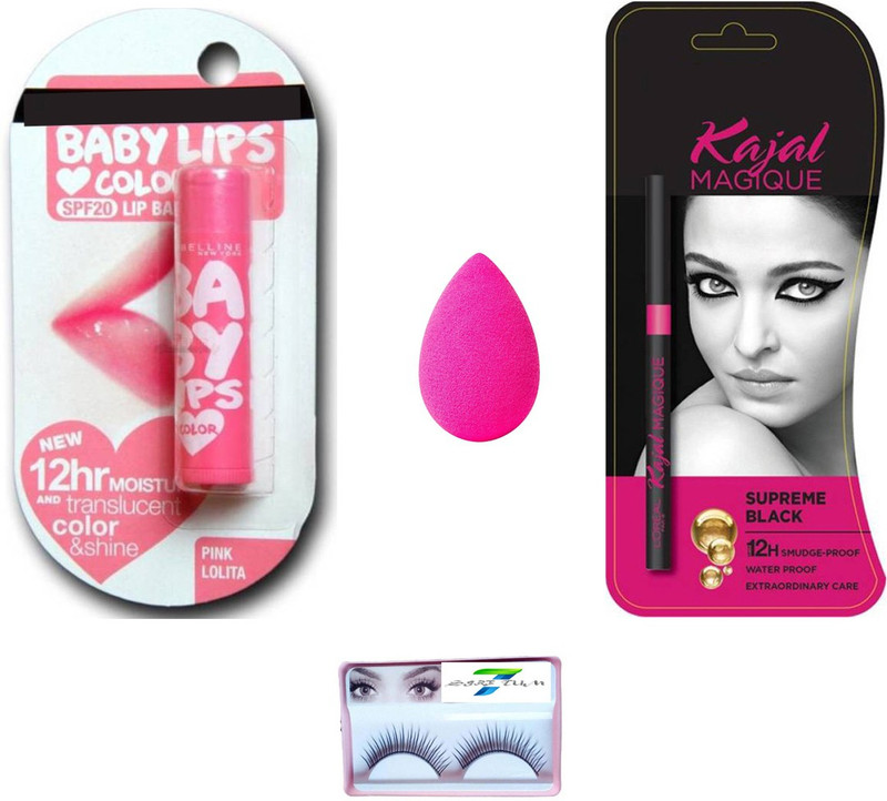 sirf tum 7 sirf tum 7eyelashes,puff blender,kajal magique supreme black,baby lips set ( 4 )(4 Items in the set)