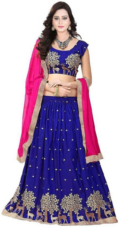 ross and rack Embroidered Semi Stitched Lehenga, Choli and Dupatta Set(Blue)