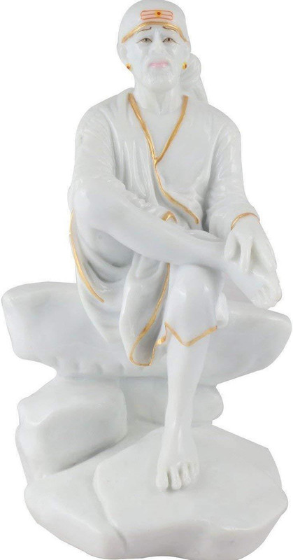 krishnagallery1 Sai Baba murti Pure White Marble Shinning Look 5 inch, sai Baba Statue Car Dashboard, Office, Pooja use ( Good quality 4 Inch) Decorative Showpiece  -  15 cm(Marble, Multicolor)