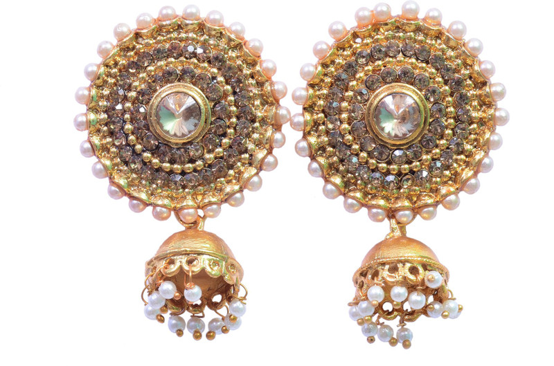 acralic shine golden ring Crystal Brass Jhumki Earring