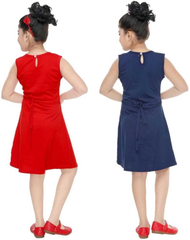 yashvi trends Girls Midi/Knee Length Party Dress(Red, Sleeveless)