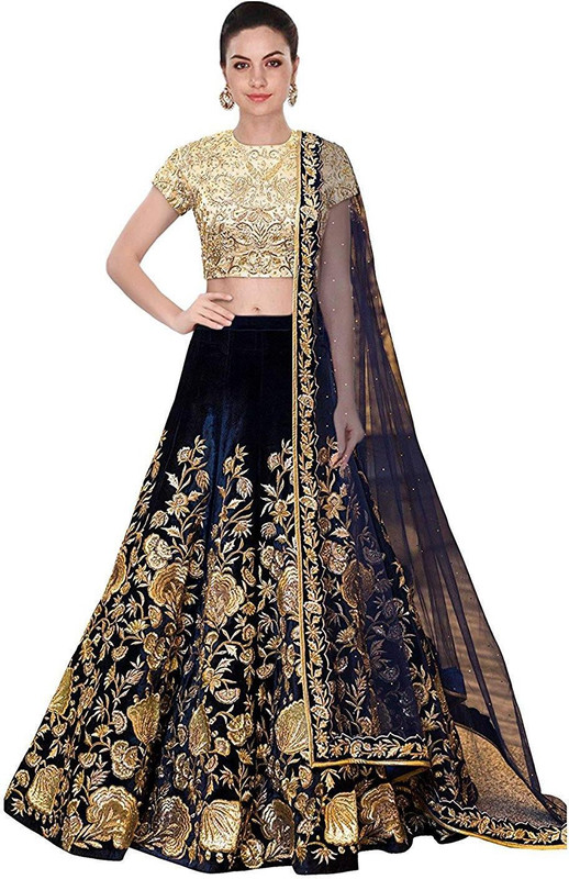piludi Embroidered Semi Stitched Ghagra, Choli, Dupatta Set(Blue)