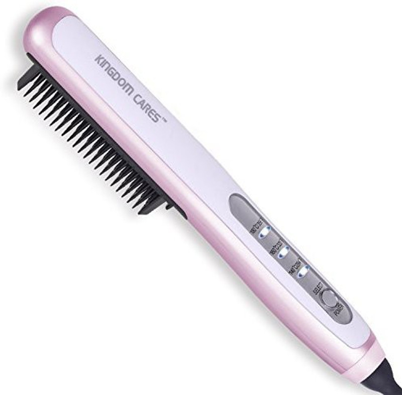 KINGDOM CARES Hair Straightener Brush, PTC Faster Heating Straightening Brush Styler At Home Pink
