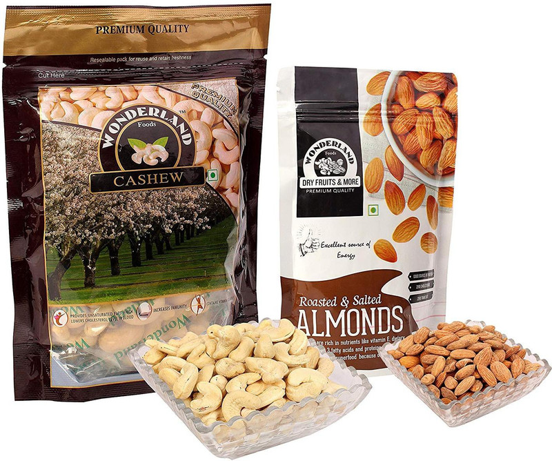 Wonderland Roasted Salted Almonds & Plain Cashews Nuts Combo Pack of 2 (300g) Cashews, Almonds(2 x 150 g)