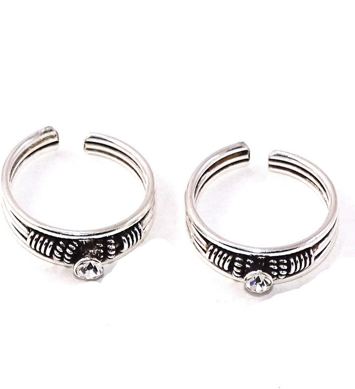 sahiba gems Stylish & Cool 925 Sterling Silver Toe Rings 2 Pcs Sterling Silver Cubic Zirconia Toe Ring