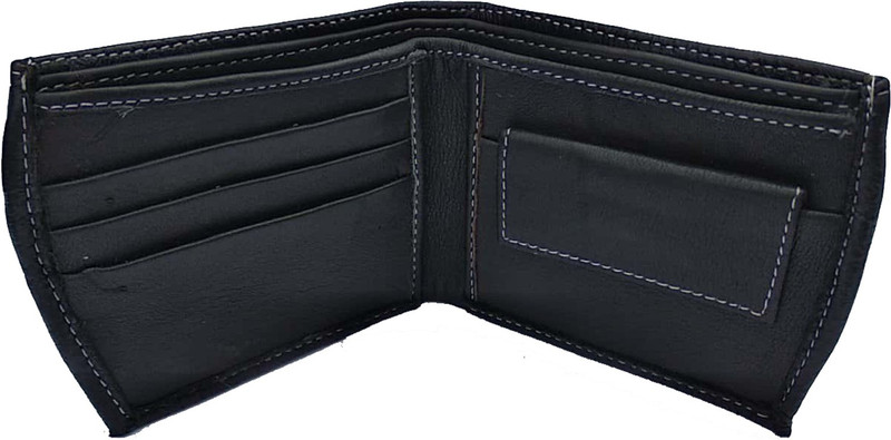 forever99 Men Black Genuine Leather Wallet(3 Card Slots)