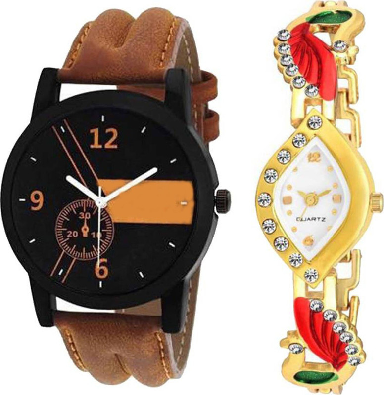 swanos New Stylish Watch Color Brown & Golden watch Leather Belt & Bracelet Type watch For _Men & Women Analog Watch  - For Men & Women