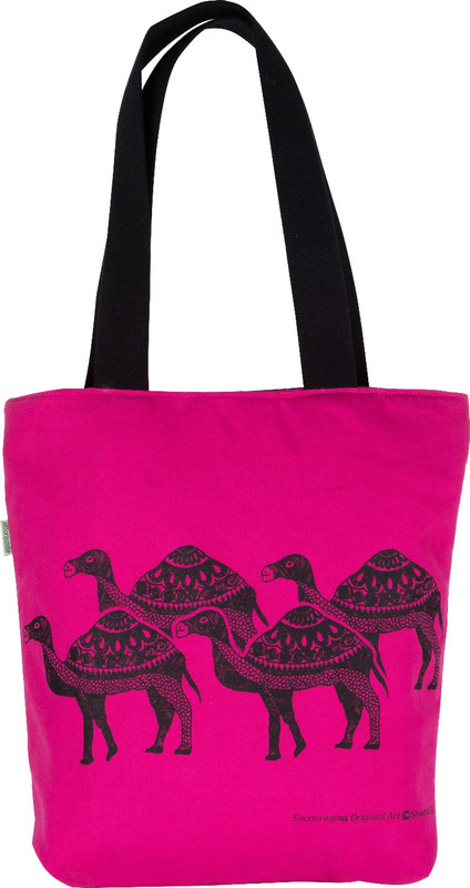 allforasmile Cotton Canvas Reusable Ecofriendly Tote Bag | Animal Collection Camel | Original Art Multipurpose Bag(Pink, 5 L)