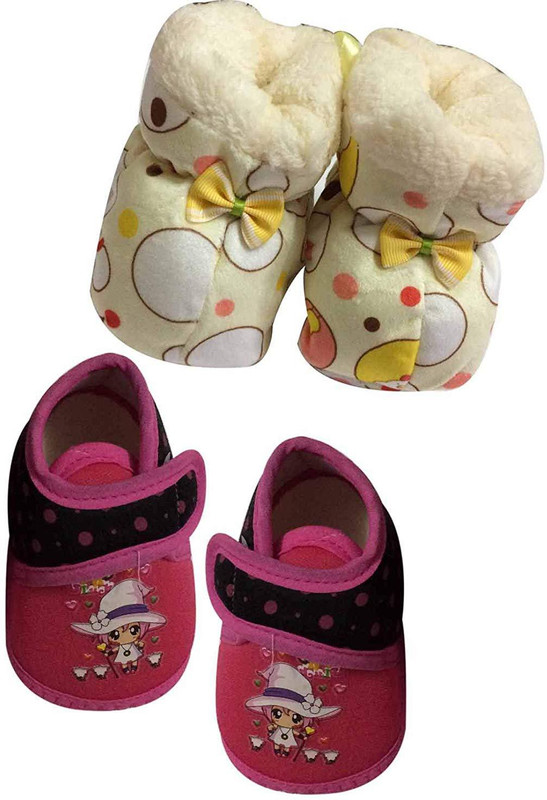 cute collection Cute Collection- Set of Shoe for new born baby (soft, 0-6 months, 2 pair) Booties(Toe to Heel Length - 3 cm, Mulitcolor)