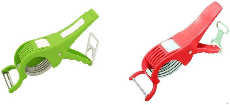kewin 2 in 1 set of 2 green and red vegetable and fruit cutter and peeler with 5 statinless steel blade Vegetable Chopper(2 quantity of vegetable cutter)