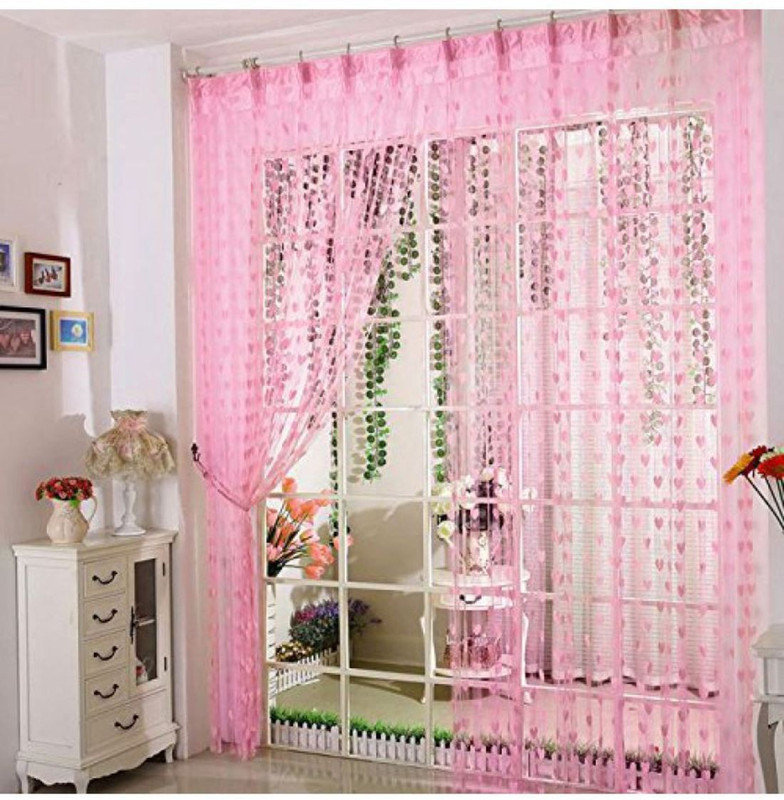curtain 214 cm (7 ft) Net Door Curtain (Pack Of 2)(Floral, Pink)