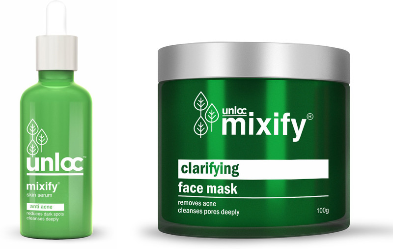 mixify Acne Combo - Unloc Anti Acne Serum(30 ml) + Unloc “Clarifying” Anti Acne Face Mask (100gm) | Paraben Free | Sulphate Free 130 g(Set of 2)