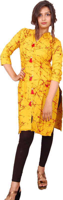 the majestic creation Casual Abstract Women Kurti(Yellow)