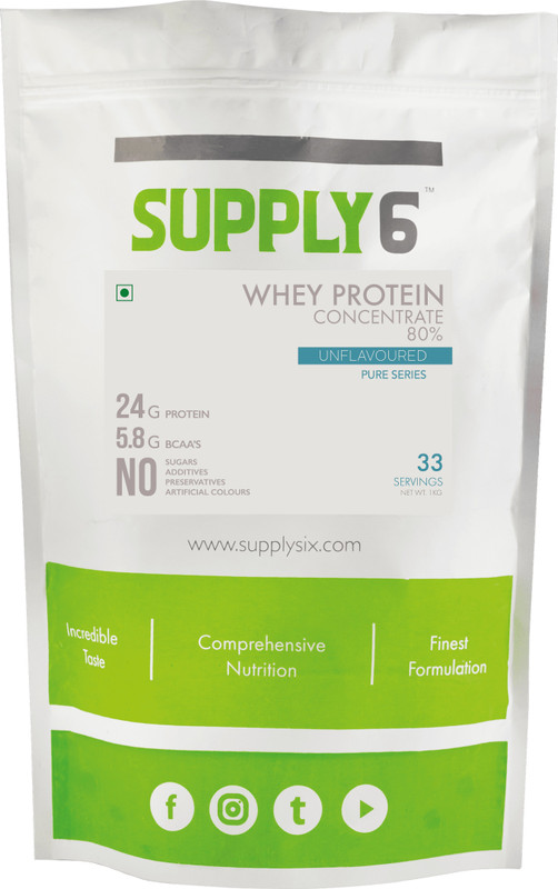 supply6 Whey Protein Concentrate 80% Whey Protein(1 kg, Unflavoured)