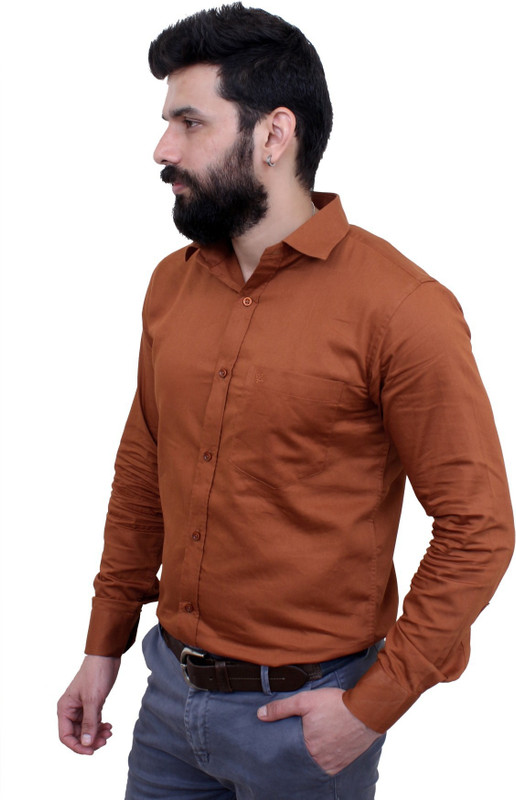 leeonn Men Solid Casual Brown Shirt
