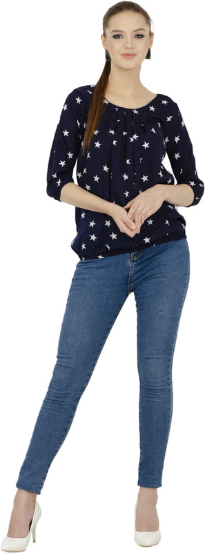 absorbing Casual Regular Sleeve Printed Women Dark Blue Top