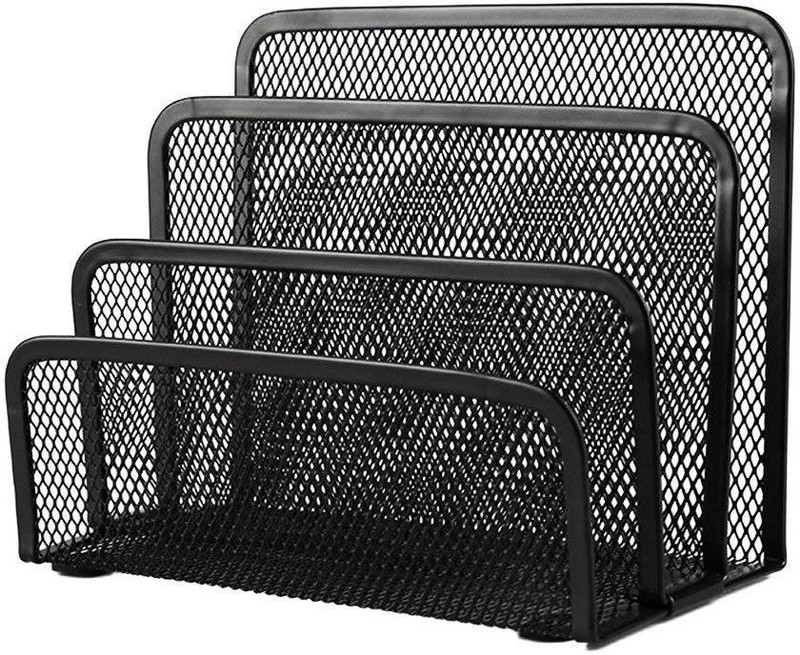 divinezon 3 Compartments Metal New Practical Mesh Metal Letter Sorter Mail Document File Tray Desk Office File Organizer Storage Holder(Black)