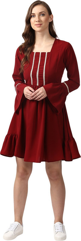 green emerald velvet dress Women Fit and Flare Maroon Dress