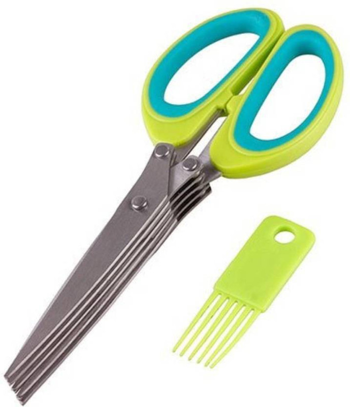 BANQLYN Herb Scissors Stainless Steel-Multipurpose Kitchen Shears 5 Blade with Cleaning Brush-Ergonomic Design Heavy Duty Durable Culinary Cutter with Sharp Blade Steel All-Purpose Scissor(Multicolor, Pack of 1)