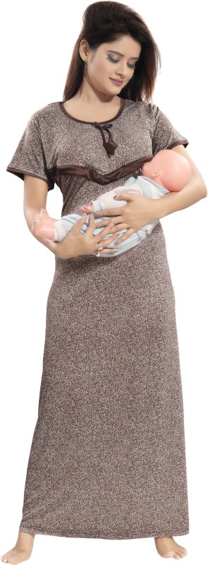 Shopping Station Women Maternity/Nursing Nighty(Brown)