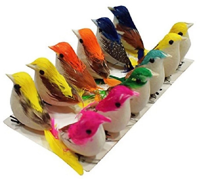 vksm multicolored mini birds/SPARROWS FOR SCHOOL PROJECTS/crafts decor-pack of 12 Decorative Showpiece  -  2.5 cm(Plastic, Multicolor)