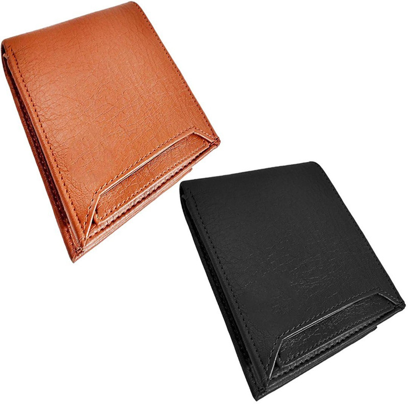 loopa Men Formal Tan, Black Artificial Leather Wallet(3 Card Slots)
