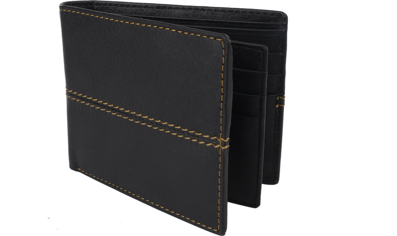 shar Men Casual Black Genuine Leather Wallet(9 Card Slots)